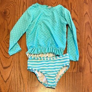 Ruffle butts blue Long-Sleeve Rash Guard Two-Piece Swim Set